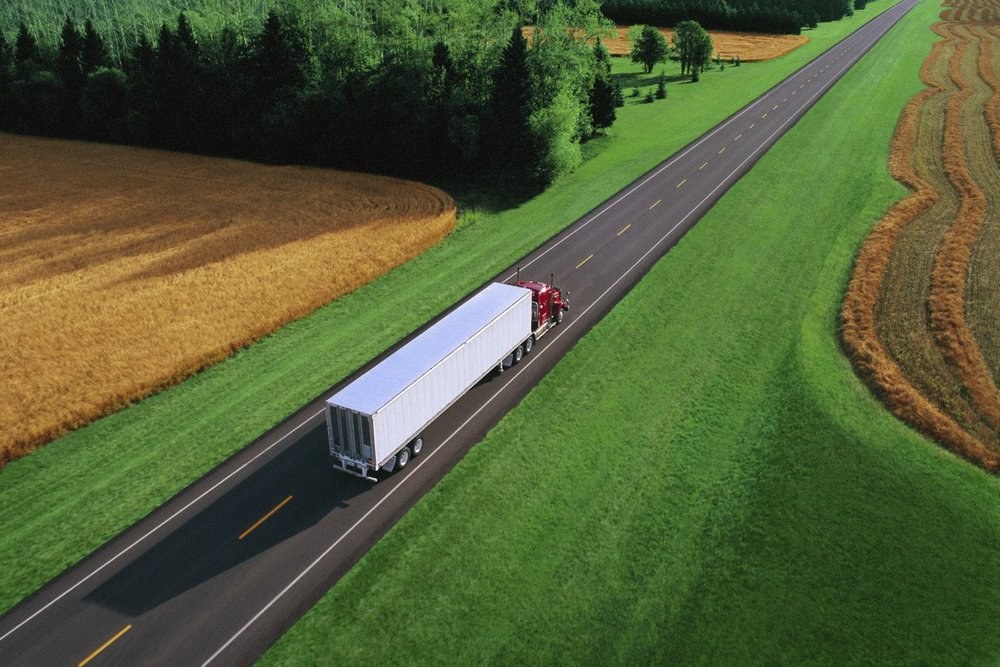Aerial view of a truck on the highway