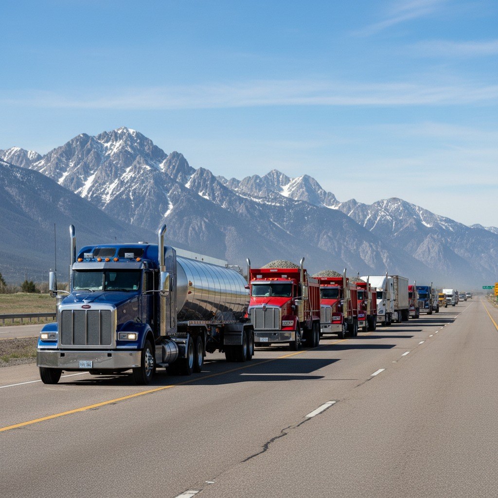 A convoy of trucks on the highway